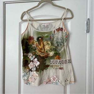 Tori Richard tank with appliqué design.